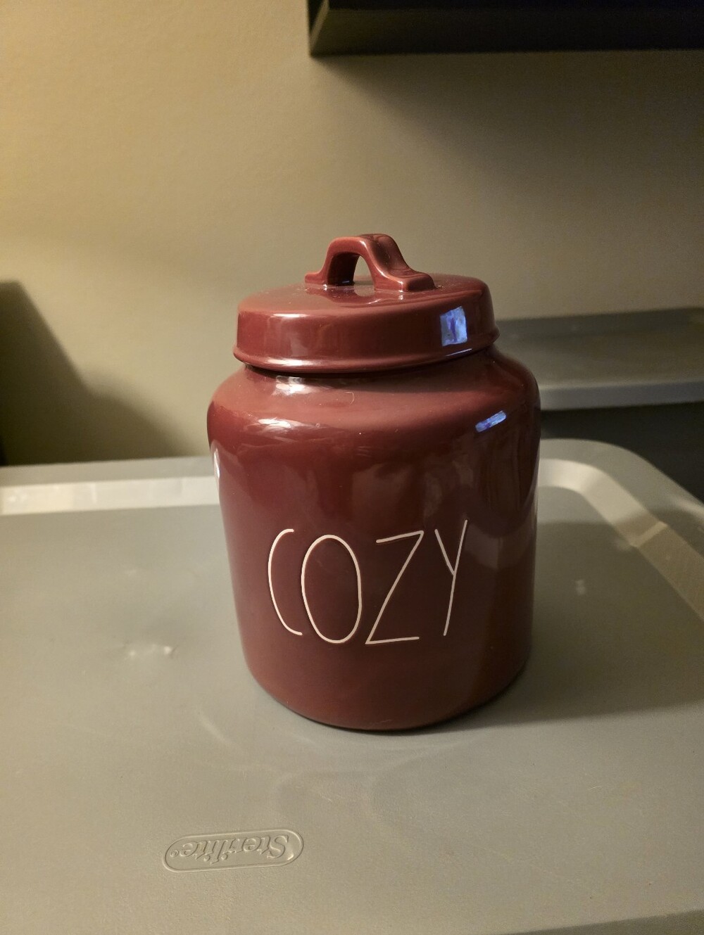 Rae Dunn Burgundy 'COZY' Ceramic Canister